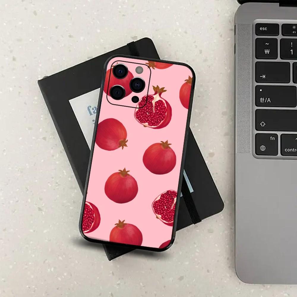 Food Fruit Red Pomegranate Phone Case For Apple iPhone 15,14,13,12,11,Pro,X,XS,Max,XR,Plus,Mini Soft Black Cover