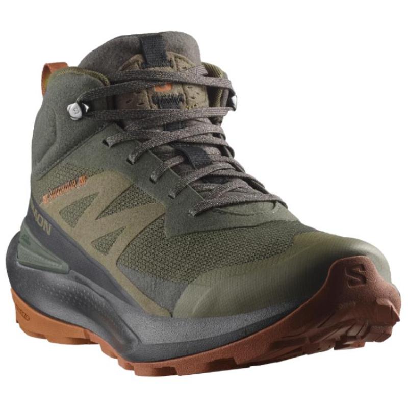 SALOMON Elixir Slip-Resistant Water-Resistant Mid-Top Hiking Shoes Men's Olive Green Sneakers L47560300