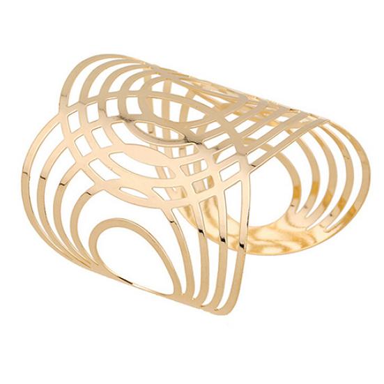 Hot Fashion Unisex Geometric Hollow Out Gold Silver Bangle Punk Cuff Warped Bracelet