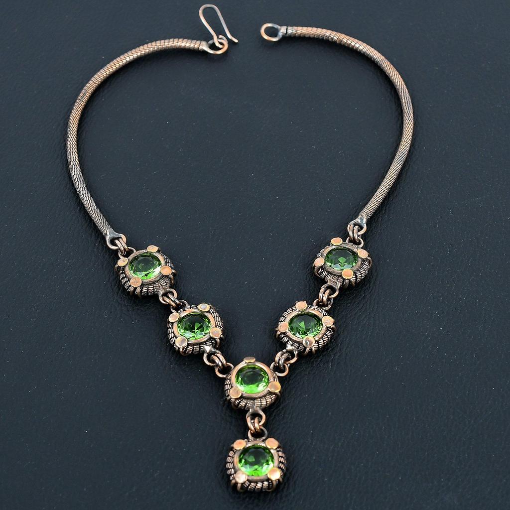 Tsavorite Necklace Handmade Jewelry, 999 Copper Wire Wrapped Necklace Designer Gemstone Jewelry Adjustable Chain Necklace Gift For Mom