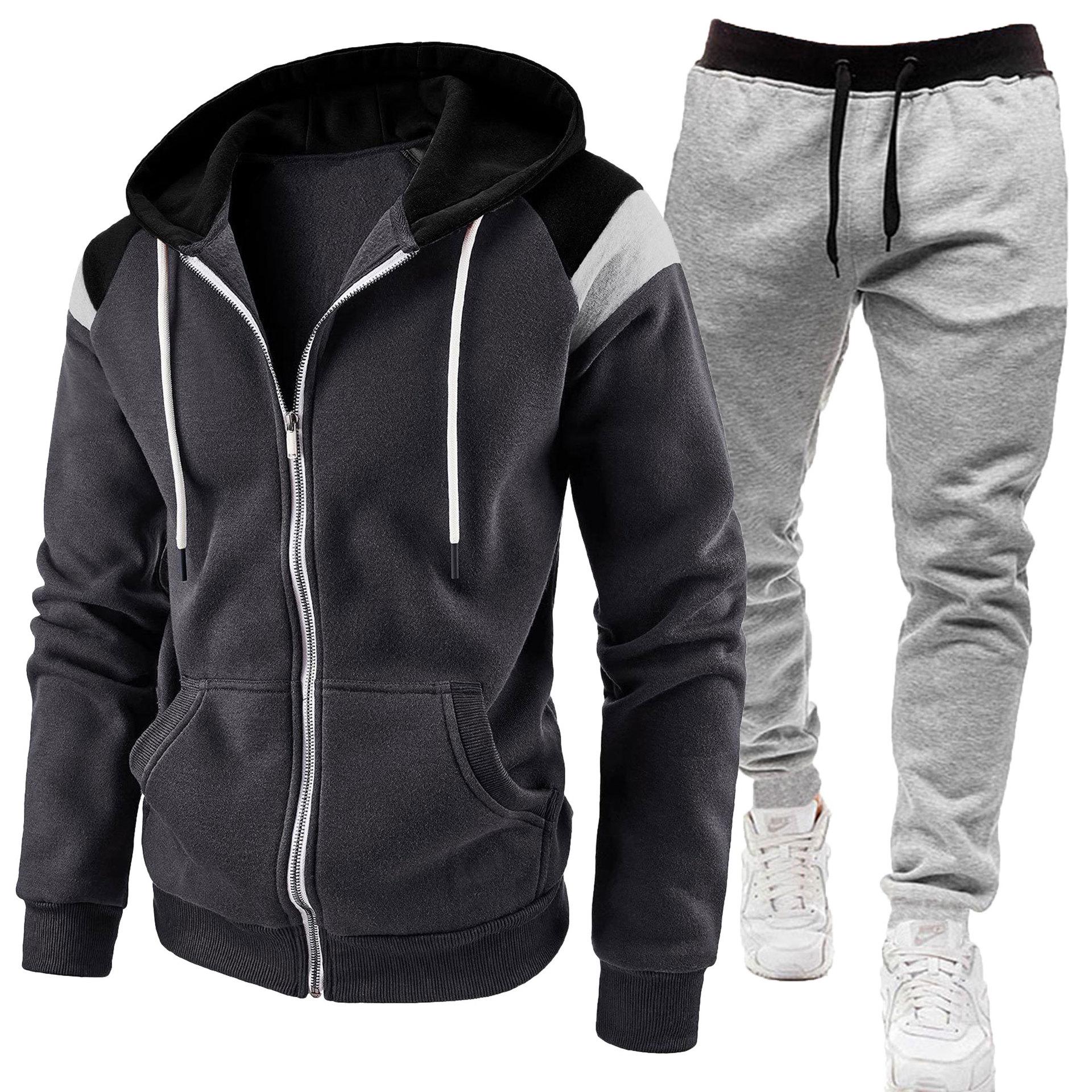 

Men s Color Block Fashion Casual Sports Hoodie Sweatshirt Set 2XL