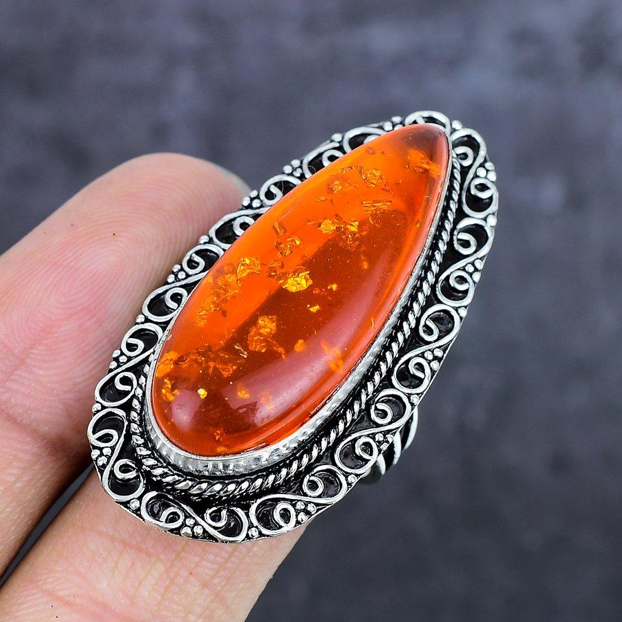 Natural Baltic Amber Gemstone 925 Sterling Silver Jewelry Ring Size 9 ETC-13981