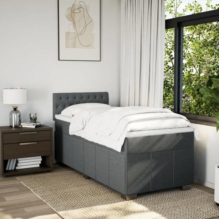VidaXL Slatted Bed Base and Mattress Dark Grey 90x190 Cm Fabric 3286931