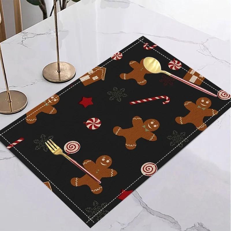 4/6/8pcs Christmas Gingerbread Man Placemats Holiday Table Home Kitchens Christmas Halloween Thanksgiving and New Year Decor