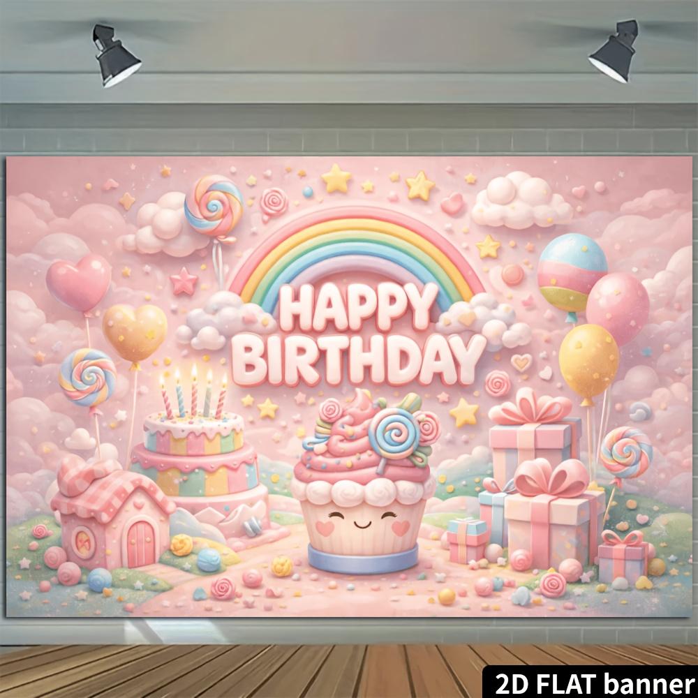 2D Planar Birthday Party Banner Background - Pink Sweet Birthday Theme Suitable for Indoor and Outdoor Birthday Celebrations