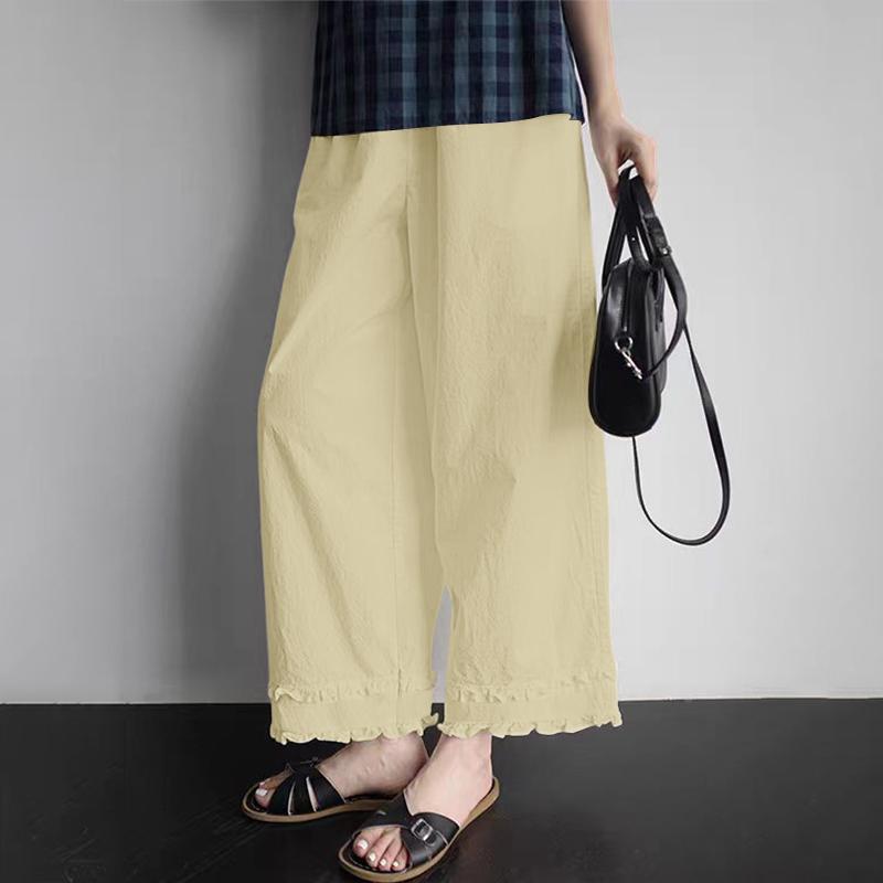 ZANZEA Damen Lässige Elastische Taille Lockere Cropped Hose