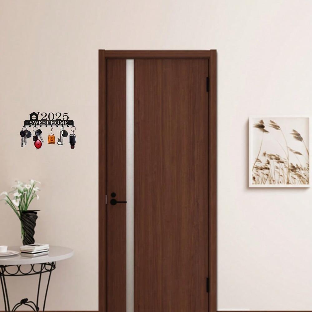 1 Stück Schlankes Design, Stilvoller Schlüsselhalter aus schwarzem Metall mit 5 Haken – Ein einfach zu installierendes, wandmontiertes Aufbewahrungsregal, perfekt für Schlüssel, Mäntel und Accessoires