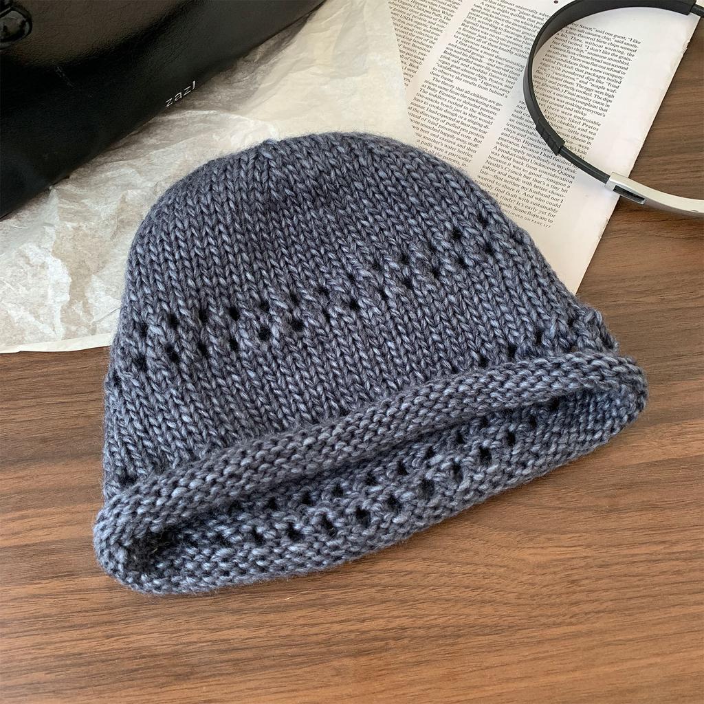 Women S Korean Style Solid Color Knit Beanie Loose Fit Warm Hat