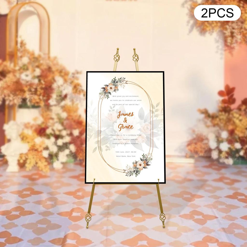 2 Stück Stahl Goldene Hochzeit Staffeleiständer 48x110cm - 6 Hakenlöcher Display Staffelei Stativ für Fotorahmen Poster Schild Kunstausstellung