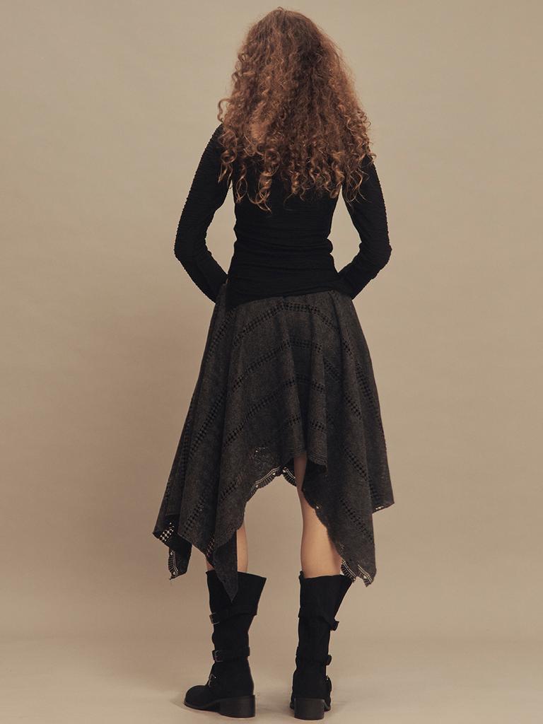 Cecese Bohemian Lace Cut Skirt Charcoal