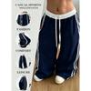 Dames Color Block Gestreepte Sneldrogende Gebogen Broek, Hoge Taille Losse Wijde Pijp Casual Sportbroek