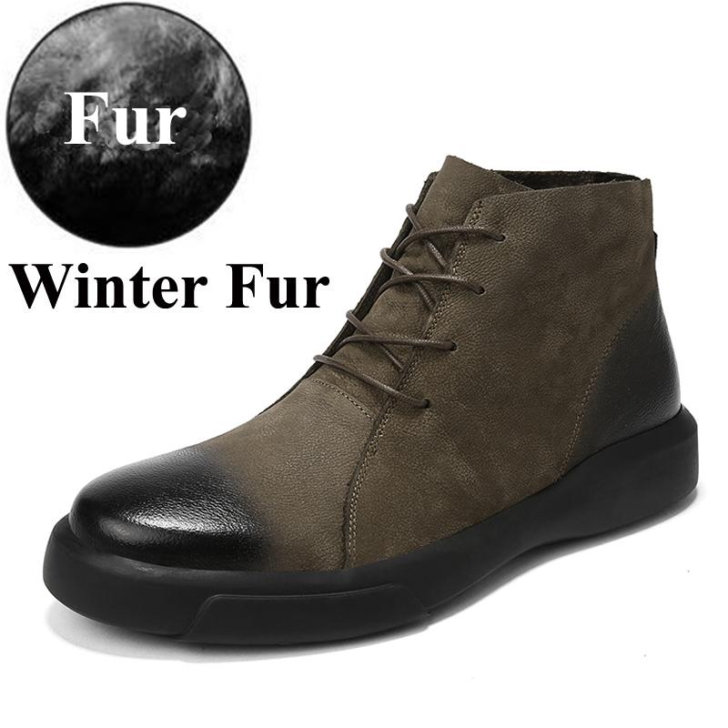 Men's Warm Snow Boots, Men's Leather Casual Shoes, Rubber Ankle Boots, Large Size High-top Plus Velvet Men's Boots 2024