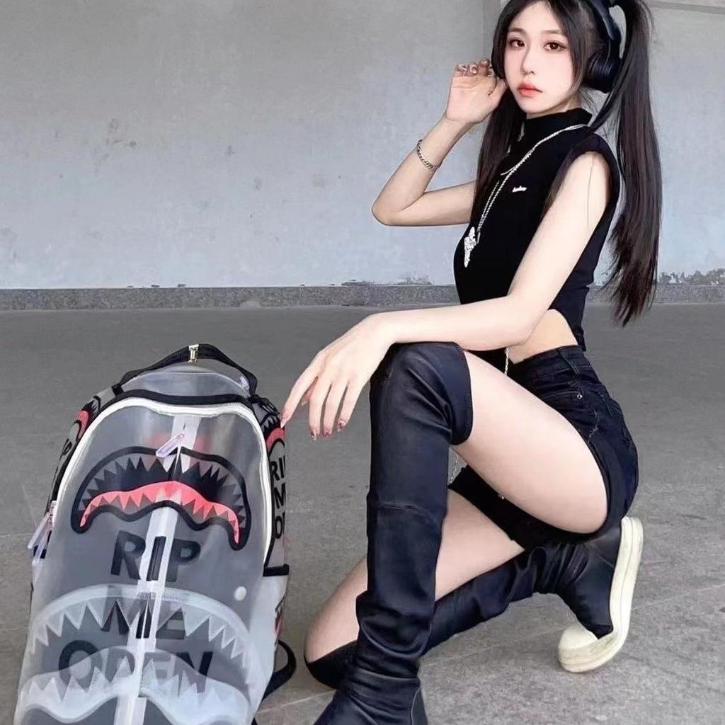 Backpack SG Shark Parody Transparent Large Capacity New Male and Female Trendy Brand Student Leisure Travel Backpack