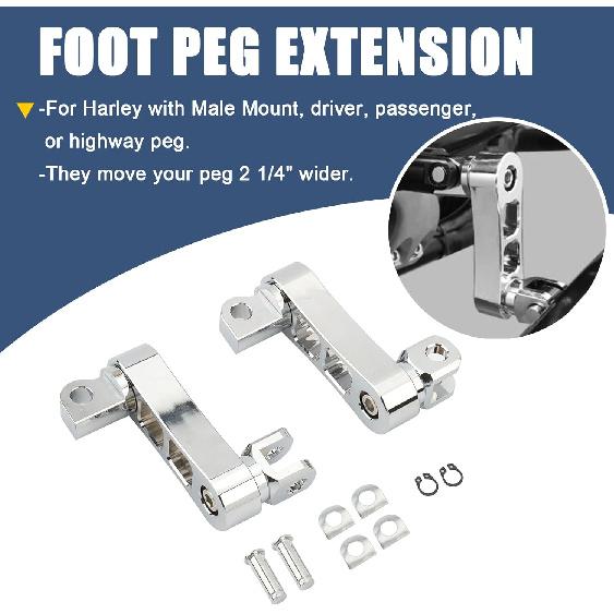 Foot Peg Extension 2 1/4" Adjustable Passenger Peg Mounts Highway Peg Clamps Male Mount Bracket Fit For Harley Touring Road King Street Glide Road