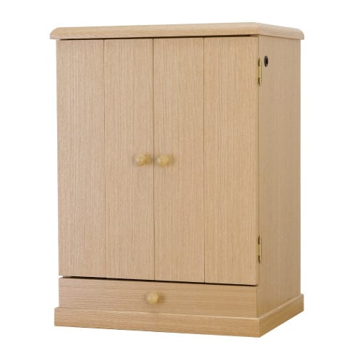 Modern, furniture-style 18-inch Shinto altar with a set of Shinto accessories, including a Shinto spirit seal and miniature ancestral shrine, from Tak