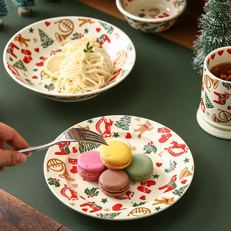 Christmas Ceramic Tableware Cake Dessert Dish Home Party Dinner Snack Plate Breakfast Bowl Easy To Clean Merry Christmas Supplie