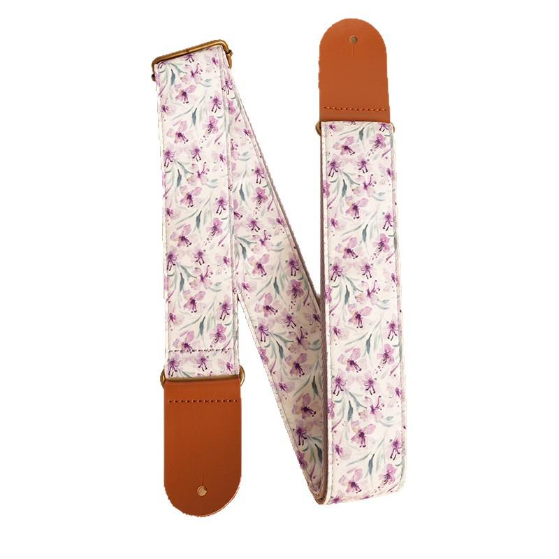 Purple Butterfly & Orchid Pattern Non-Slip Guitar Strap, 5cm Wide