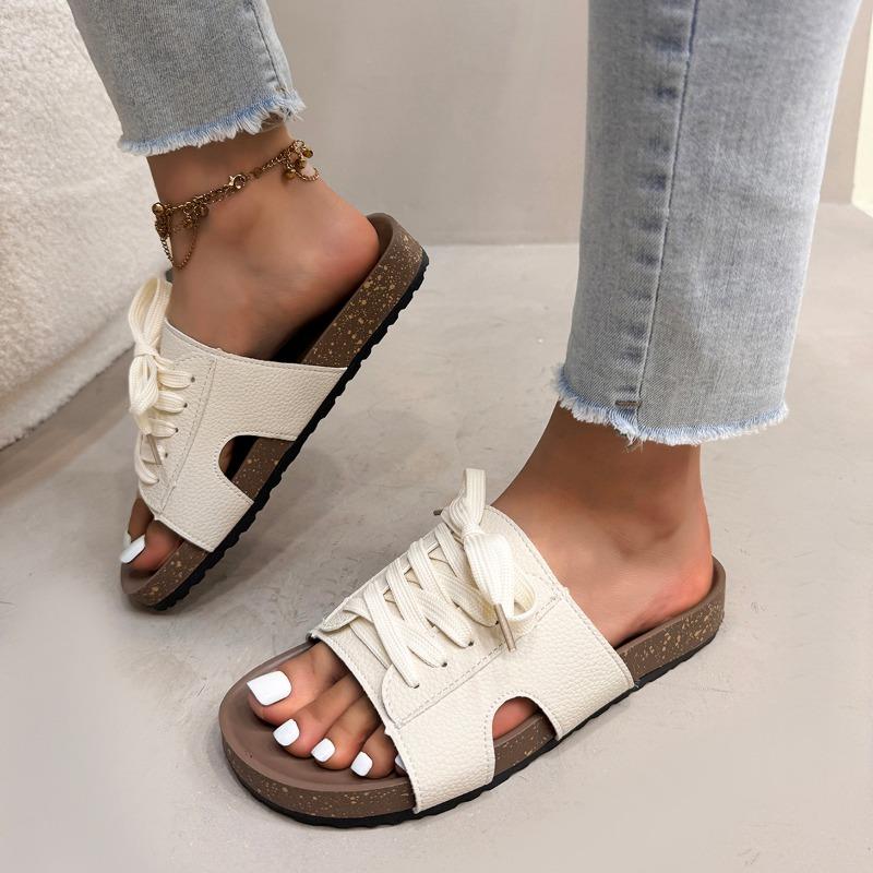 

Мода 2025 Лето Новые Женские Шлепанцы на Шнуровке Модные С Открытым Носком Повседневные Большого Размера Леопардовый Принт Бестселлер Легкие Плоские Шлепанцыzapatos 36