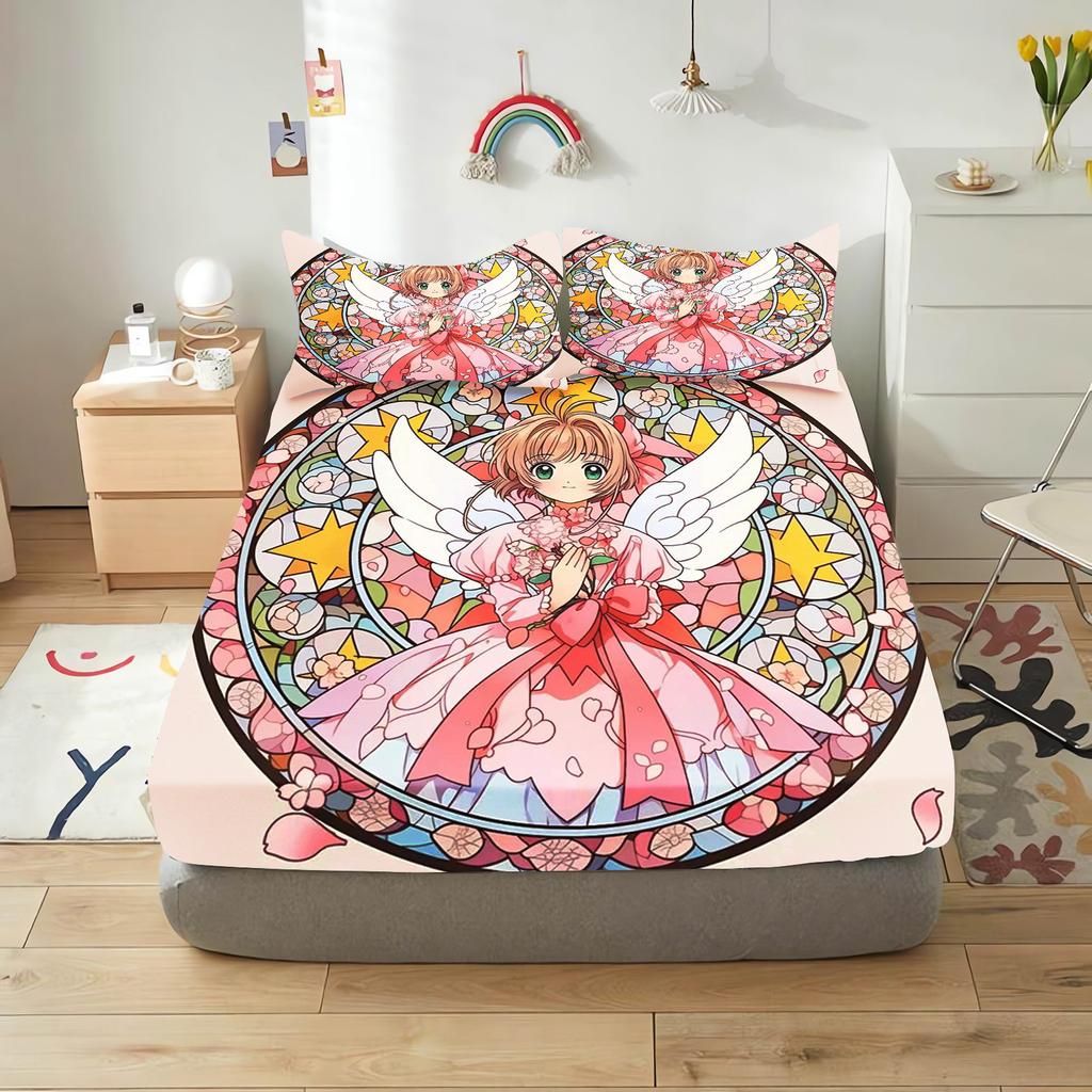 Cardcaptor Sakura Cartoon Fitted Sheet Cover For Teenager, Elastic Bedding, Cute Digital Printing Sheets, Bedding Children