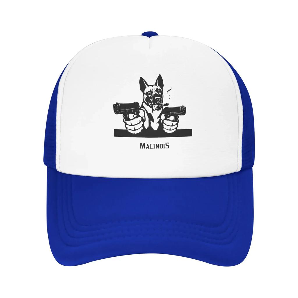 Funny Malinois Dog with Gun 2025 Belgian Shepherd Custom Mesh Baseball Caps Women Unisex Female Beach Sunscreen Hat Peaked Cap