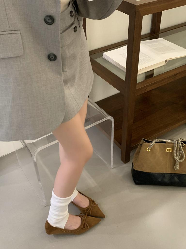 New Bow Suede Single Shoes Women's 2025 New Shoes Pointed Small Low Heel with Skirt One Pedal Women's Shoes