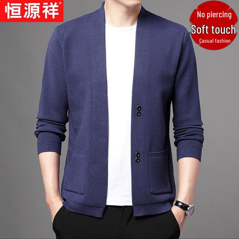 Hengyuanxiang Men's V-Neck Knit Cardigan