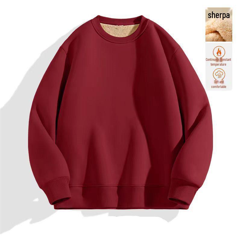 Men's Thick Lambswool Velvet Hoodie - Warm Round Neck Top for Autumn/Winter 2025