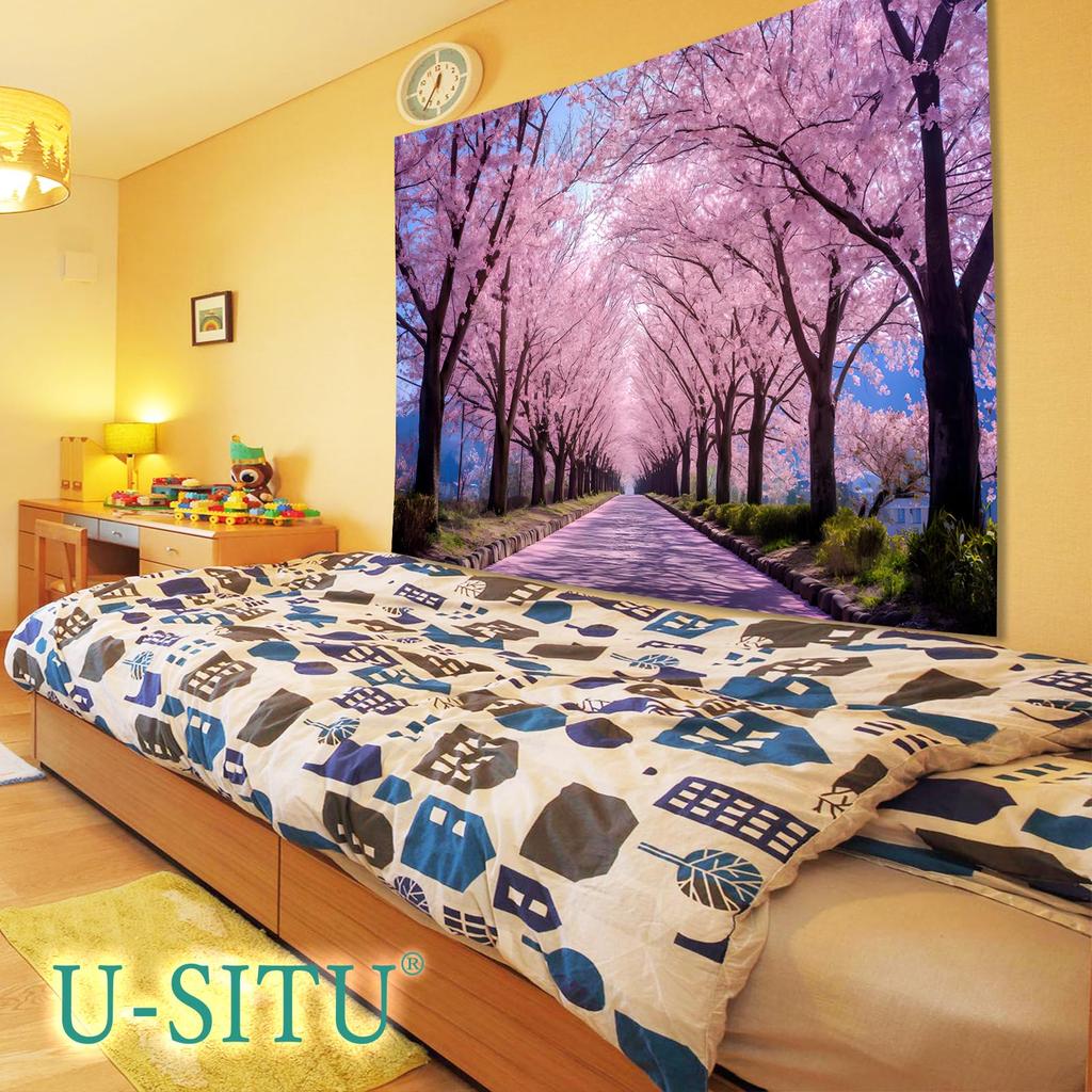 Seasonal Cherry Blossoms in Full Stylish Fabric Wall Change the Atmosphere 100cm W x 75cm GT3818SA U-SITU Tapestry, Tree-Lined Road, Nature, Scenery,