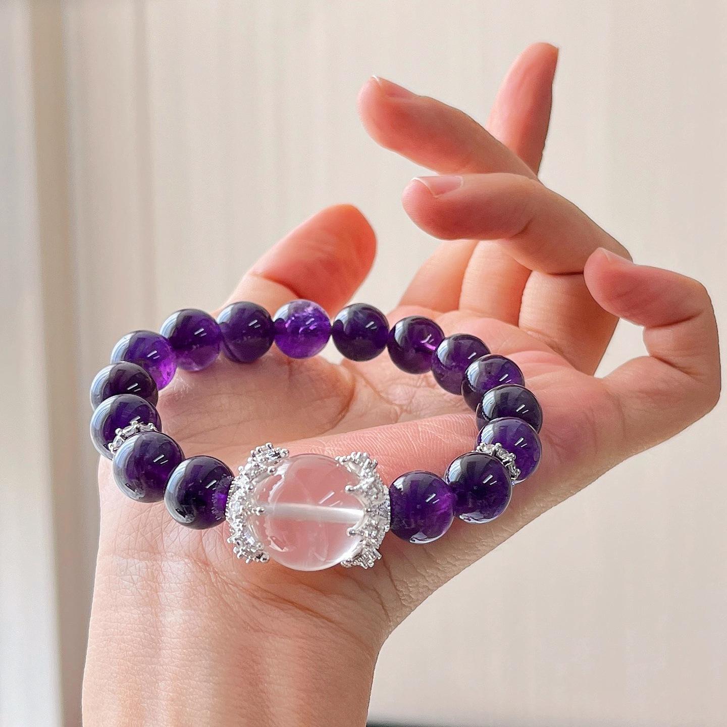 10M High Quality Grape Purple Natural Amethyst Milk White Crystal Bracelet Bracelet.