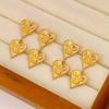 Elegant Retro Stainless Steel Heart Dangle Earrings with Pink Diamonds, 18K Gold Plated, Double Layer Design