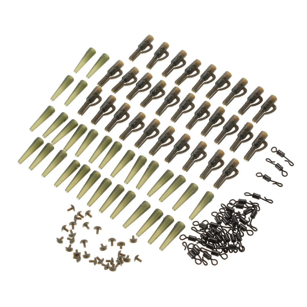 120pcs 30Set Fishing Set Safety Clips Tail Rubber Tubes with Pins Swivels Carp Fishing Terminal Tackle Tool