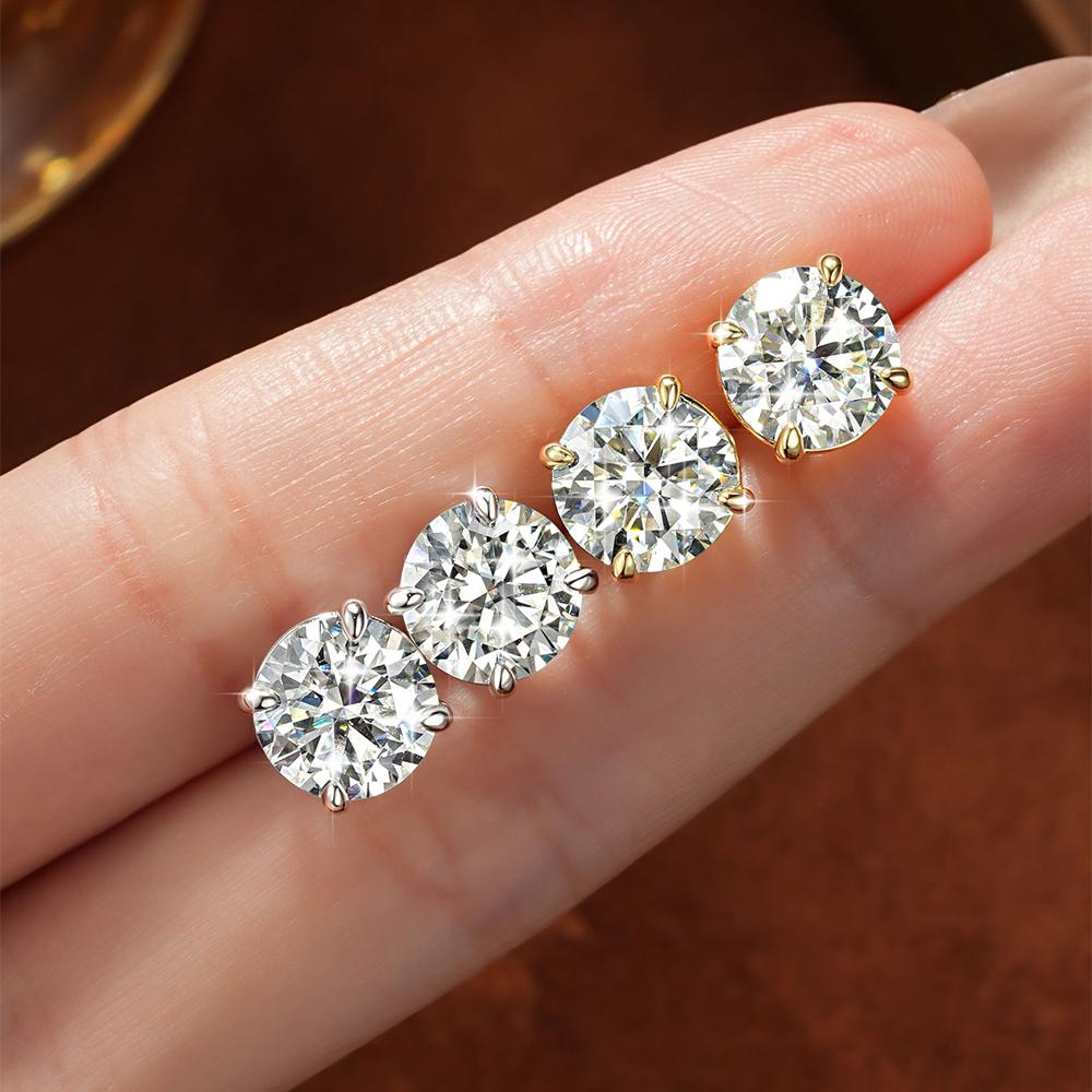 New 14K Gold Filled Moissanite Stud Earrings for Women & Four Claw Earrings Engagement Wedding Anniversary Party Gift