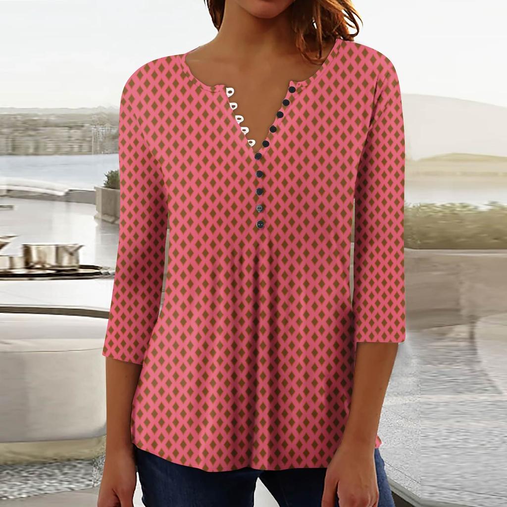 Women's Fashion Casual Pullover T-Shirt 3/4 Sleeve Printed Top