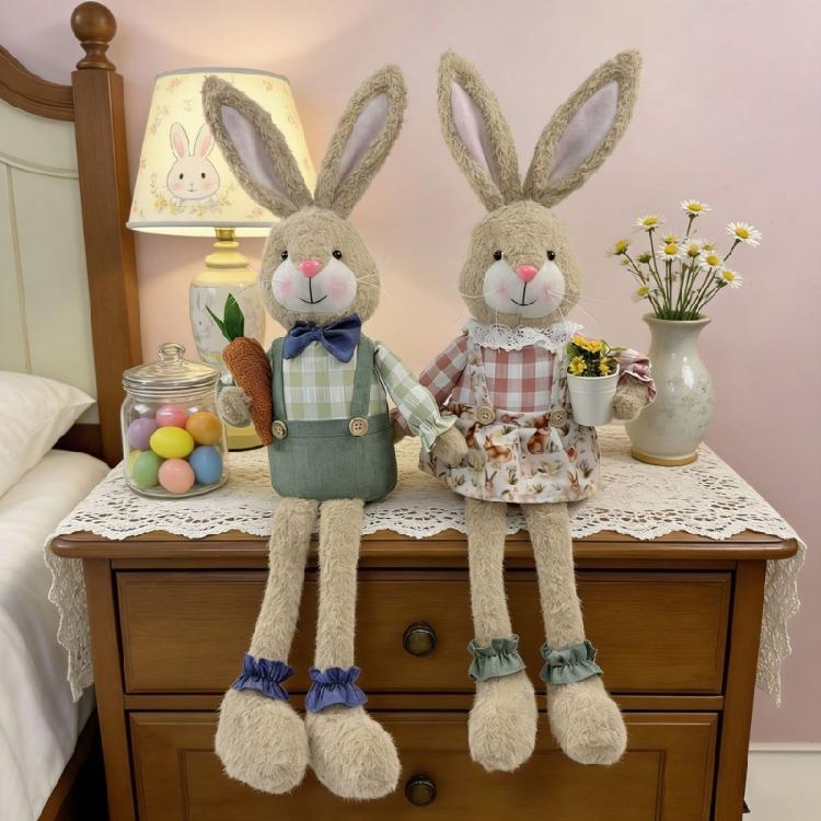 Sturdy Long Leg Sitting Easter Rabbit Plush Desktop Decoration Creative Party Display Ornament for Safe Use