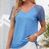 Spring and Summer Patchwork Mesh Short Sleeved Top Solid Color Casual Loose Women's T-shirts