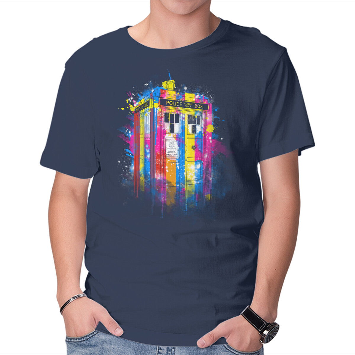 Unisex Crew Neck T-Shirt Rainbow Tardis Graphic Short Sleeve Casual Tee XXL