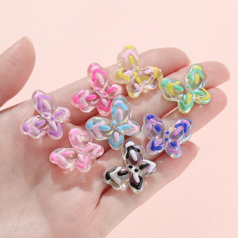 1Pcs Acrylic Hand-Painted Butterfly Beads Colorful Loose Beads for DIY Bracelet Phone Chain Jewelry Making Supplies Findings