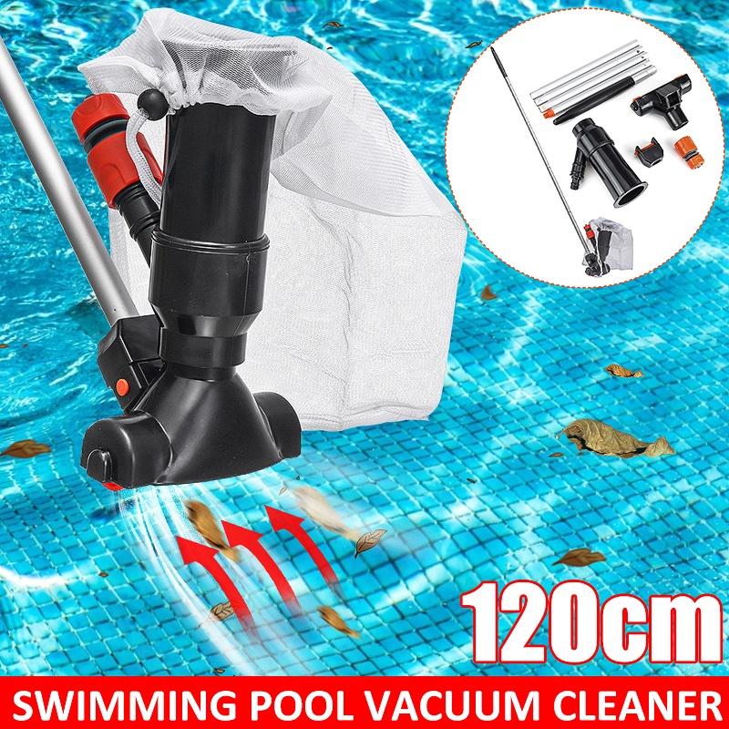 Pond Fountain Skimmer Bottom Vacuum Cleaner Brush Swimming Pool Cleaner Set With Handle Swimming Pool Cleaning Tool 120cm Silver