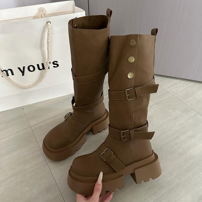 

Yunfu retro Maillard platform boots women s 2025 new small height increase soft sole thin knight boots 39 жёлтый