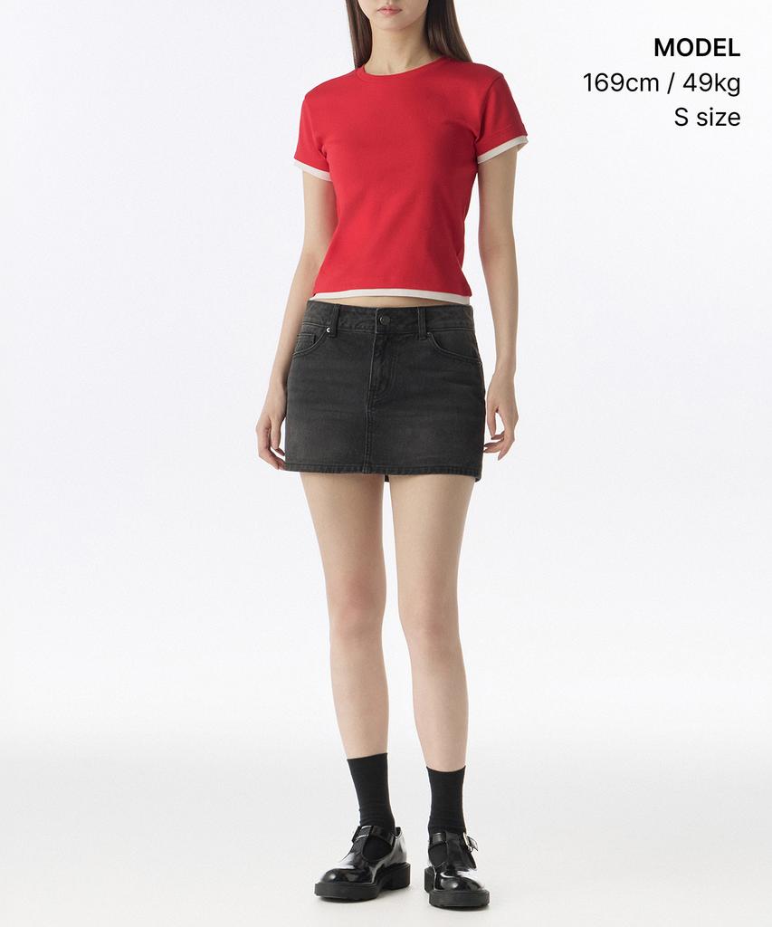MUSINSA STANDARD WOMAN Women'S Layered Hem Slim T-Shirt [Red/Cream]