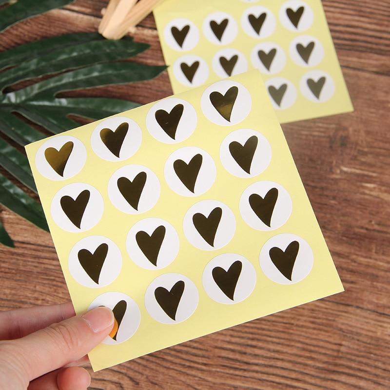 160 pz/10 fogli Adesivo Adesivo Rotondo a Forma di Cuore Dorato Etichetta Sigillante Carina per Biglietti d'Auguri Buste Regali Decorazione Cancelleria
