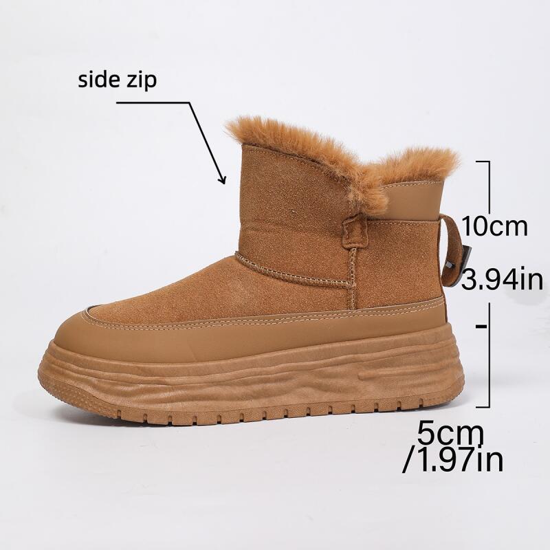 Fashion Chunky Platform Suede Snow Boots Women 2025 Winter Soft Thick Bottom Side Zip Fluffy Fur Ankle Boots Warm Plush Woman's Shoes