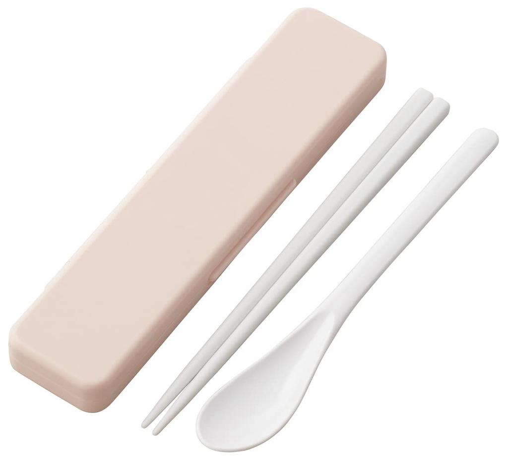 Skater Chopsticks and Spoon Combo Bento Adult Silent Silicone Made in Dull Set, 18cm, Antibacterial, Box, Size, Cushions, Japan, Pink, 18cm,