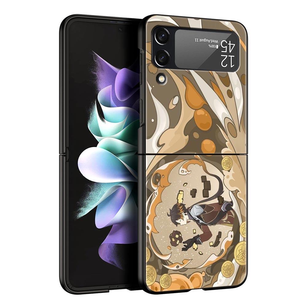 

Z Flip 4 Phone Case for Samsung Galaxy Z Flip 3 5G ZFlip3 Flip3 zflip Flip4 Black Hard Cover Genshin Impact Cartoon Logo Shell Z Flip3 5G