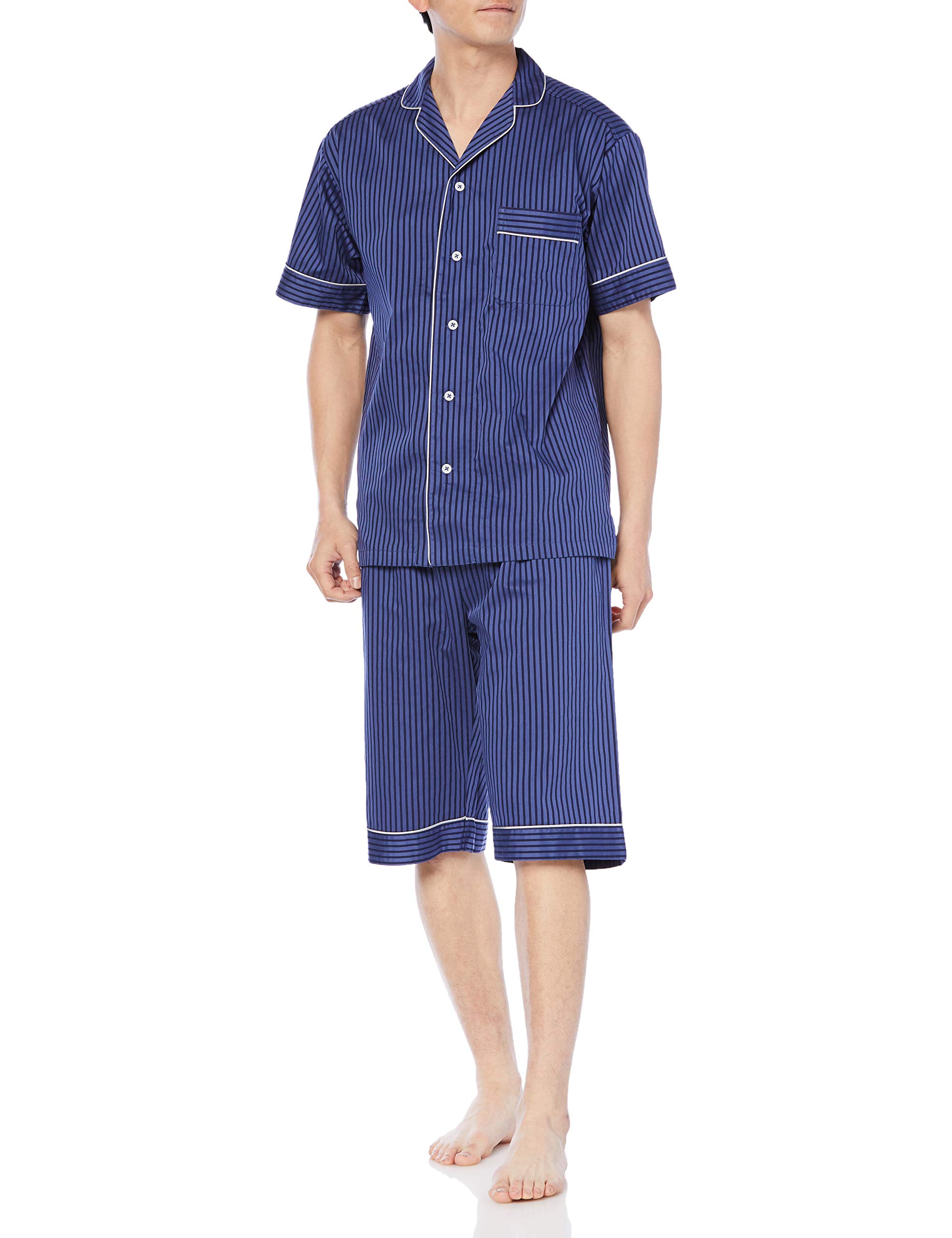 

Pajamas KaiminNavi Good Sleep Navi Short Sleeve Length Pants Silk Satin Stripe L [Gunze] 6/4 Men s Blue_GM1021
