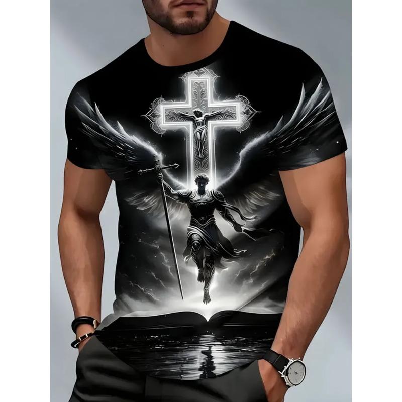 Summer Men's 3D Jesus Print Crew Neck T-Shirt