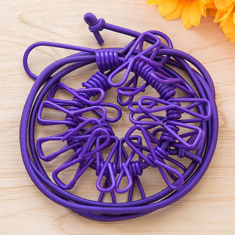 1pcs Portable Clothesline With 12 Clips Polychrome Outdoor No Punching Required Travel Camp Retractable Clothes Rope Drying Rack