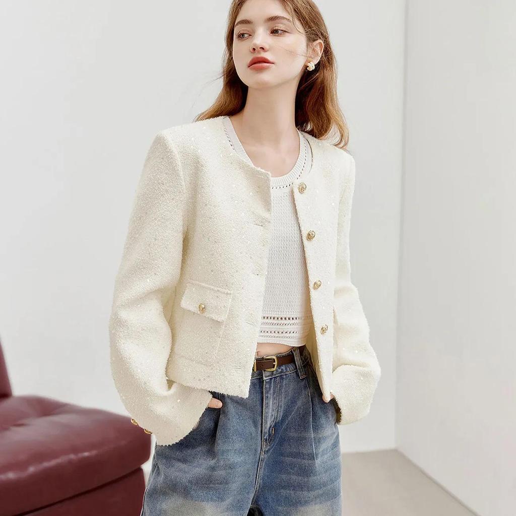 Women's French Style Sparkling Sequin Jacket - Short, Petite Autumn New Arrival, High-End Feel