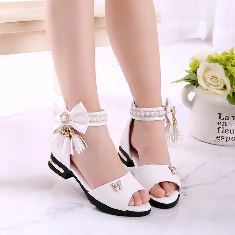 

*Elegant and Comfortable Butterfly Bow Baby Leather Shoes Spring/Summer Fashion Student Princess Cute Children s Casual Sandals 36Insole22.8cm білий