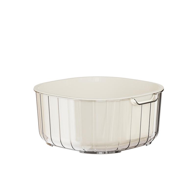 Double Layer Drain Basket Cream Style Food Grade Plastic Fruit Vegetable Washing Basin Space Saving for Household Kitchen